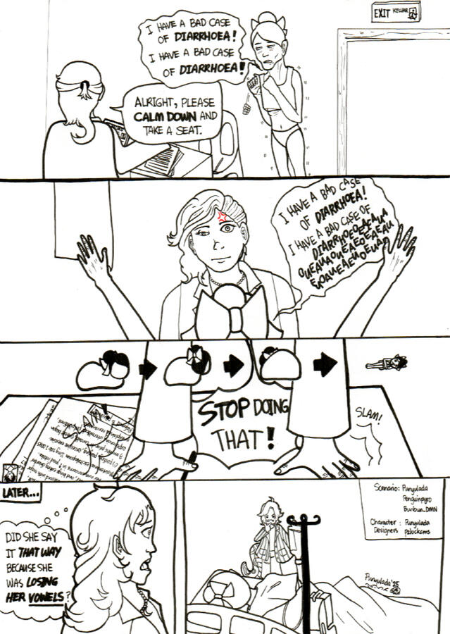 A 4-panel comic from "World's Craziest Hospital" by Punyulada, Penguinpyro, and BunBun_DMN.