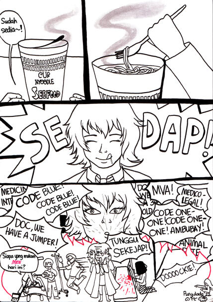 4-panel comic page from World's Craziest Hospital, Volume 2 by Punyulada and Penguinpyro.